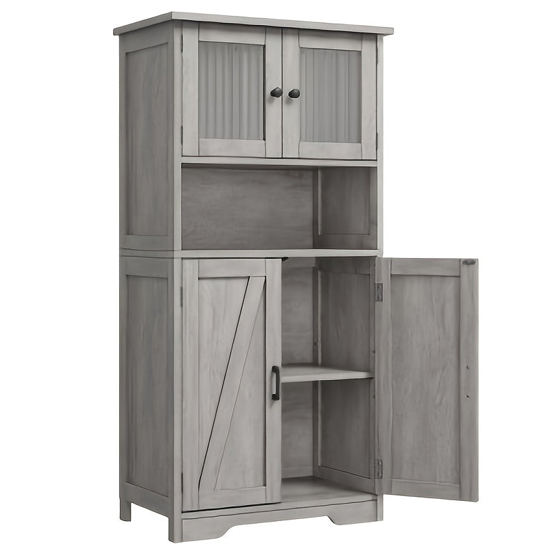 170.18 cm High Bathroom Storage Cabinet Freestanding Bathroom Storage Cabinet with 4 Doors And Adjustable Shelves for Living Room, Dining Room, Entryway, Home Organization, Entryway Organizer, Spacesaving Furniture, Sleek Cab