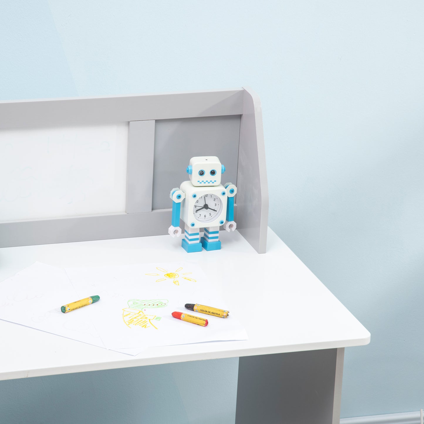 Kindertafel Set – Kindertafel Met Stoel – Kinderbureau – Speeltafel – Tafel Met Whiteboard – Grijs – Compact Formaat Voor 5-8 Jaar – Duurzaam MDF Met Opbergruimte