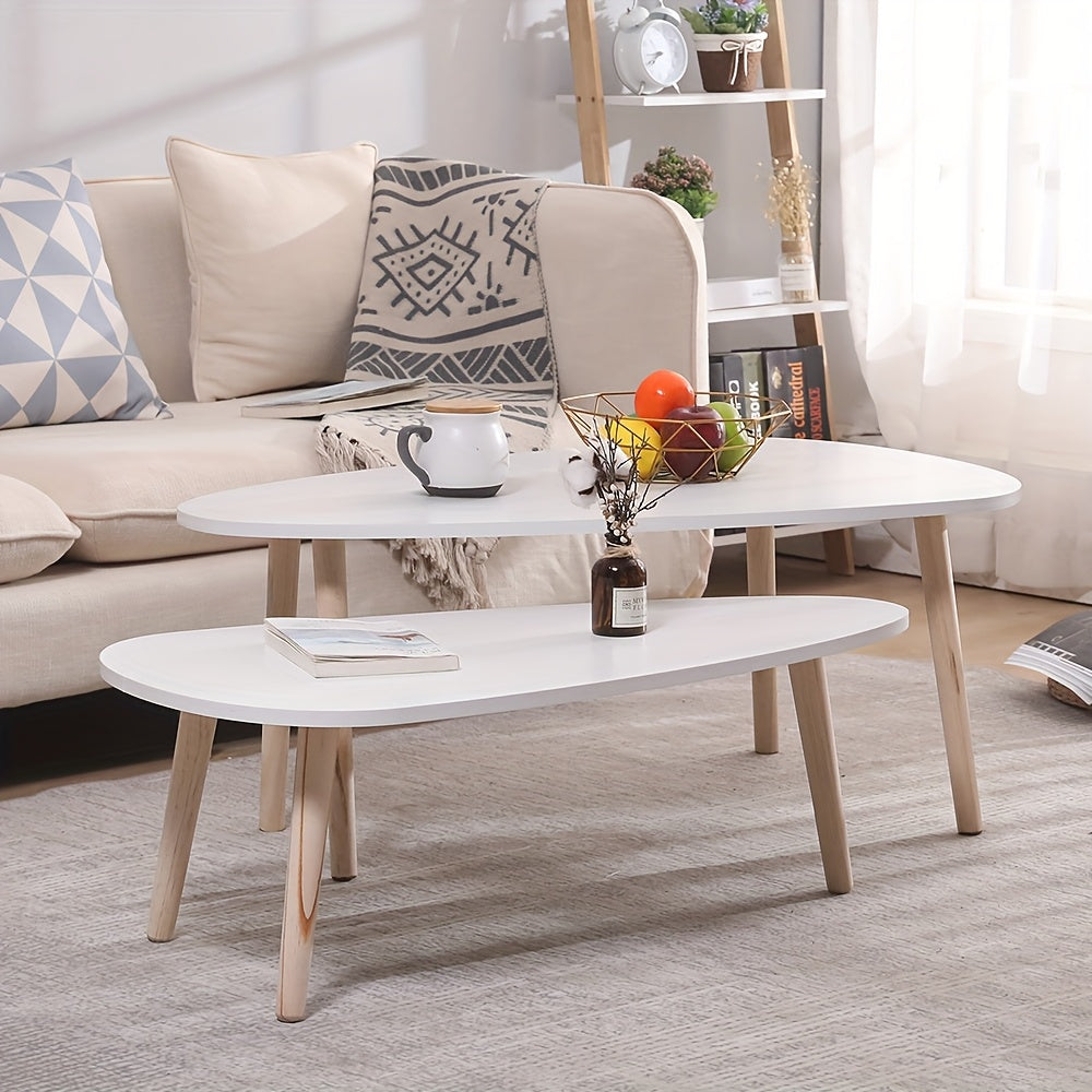 Nesting Coffee Tables Set - Beech Wood Legs, Scratch-Resistant & Easy Clean, 98x61x39cm & 88x48x33cm