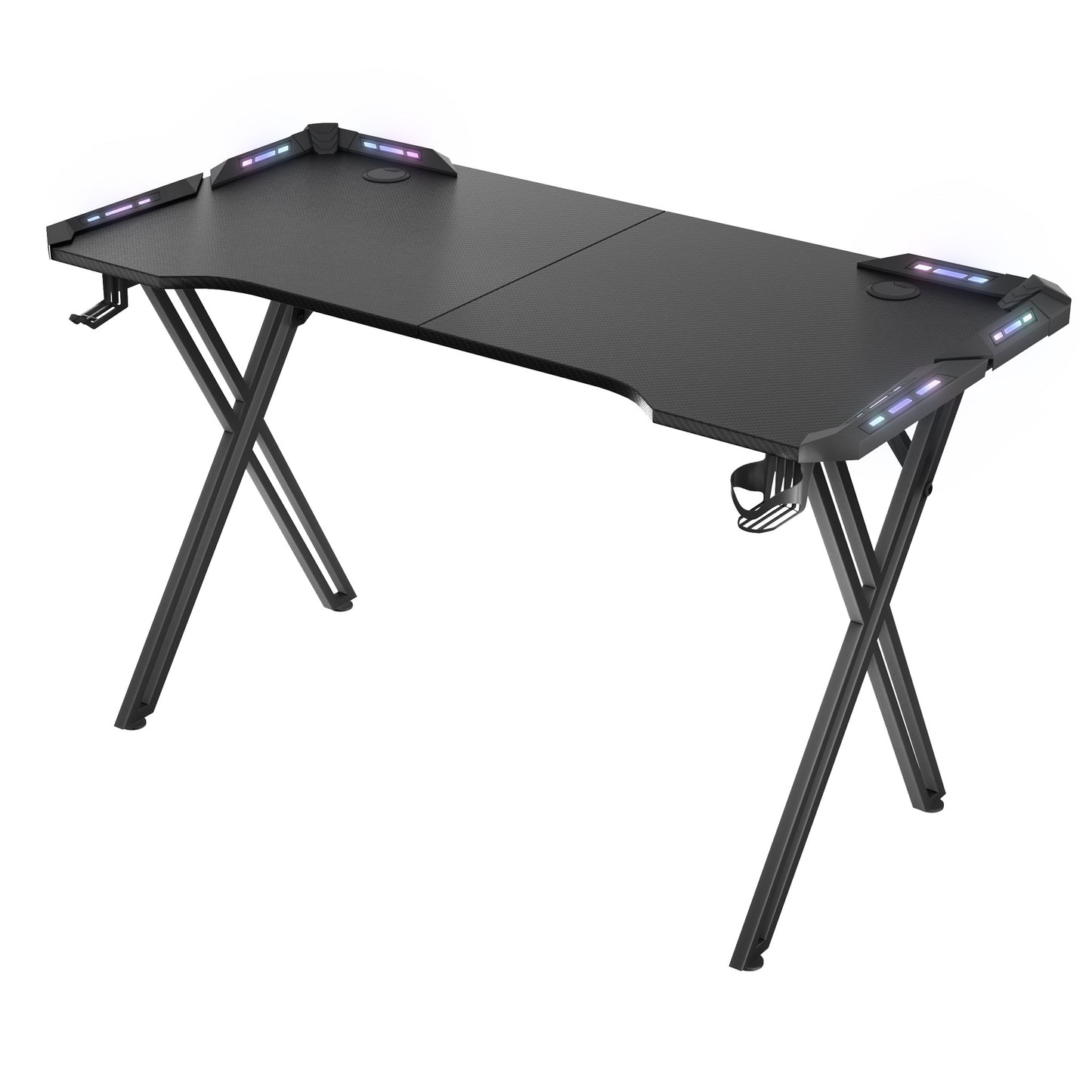 Gamingtafel – Game Bureau – Gaming Desk – Computertafel – Game Tafel – Carbon Fiber Blad – X-Vormig Stalen Frame – Bekerhouder & Headset Haak – Belastbaar Tot 100 Kg – 160 cm