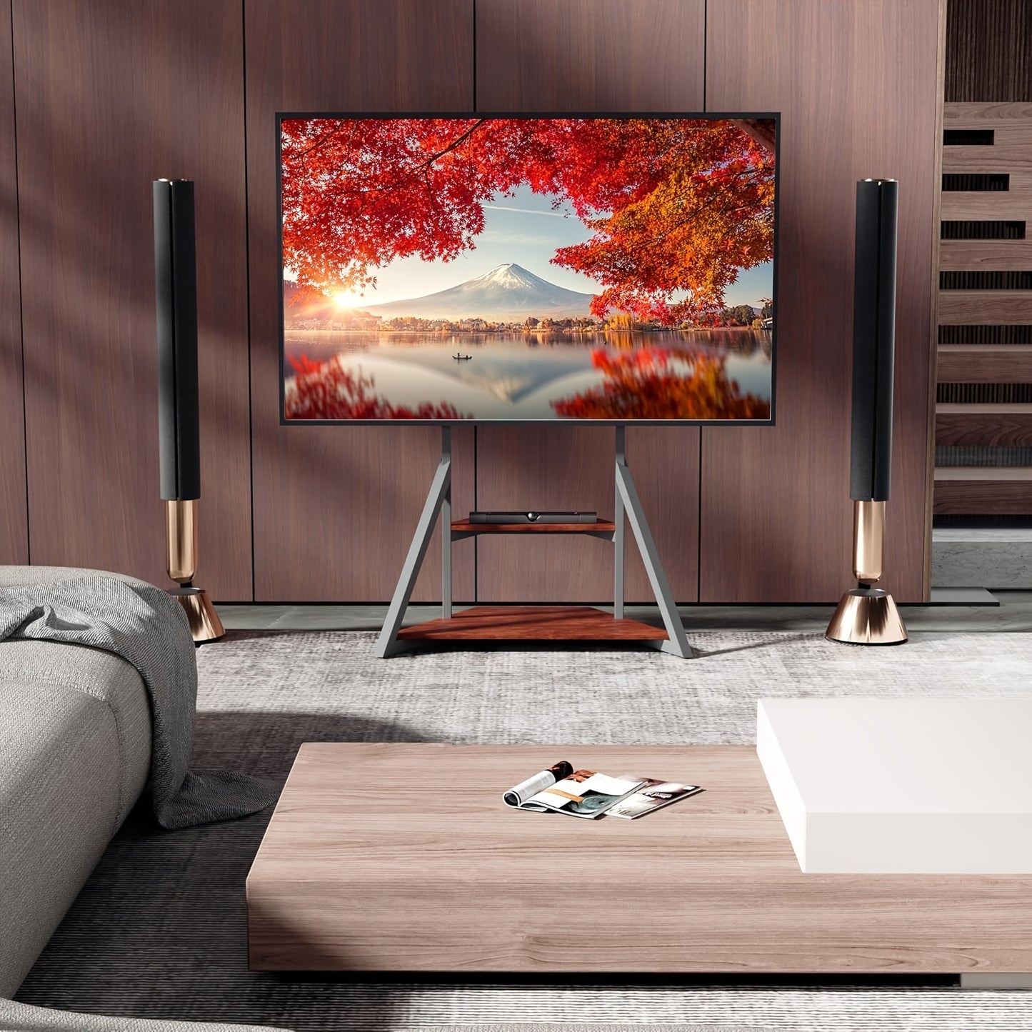 TV Meubel – TV Kast – TV Standaard – TV Dressoir – TV Plank – Industrieel Design – Verstelbare Hoogte 122-145 cm – Max Belastbaarheid 80 kg