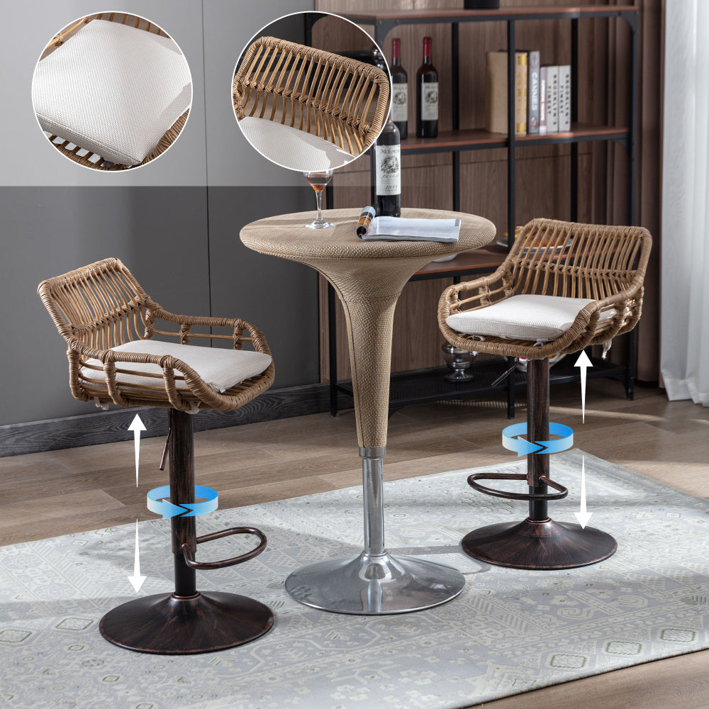 Barstoel – Barkruk – Barkrukken – Barstoelen – Keukenstoel – Verstelbare Hoogte – Beige Linnen Kussen – Zwarte Metalen Poot – Set Van 2 – Met Voetsteun – Direct Gebruiksklaar