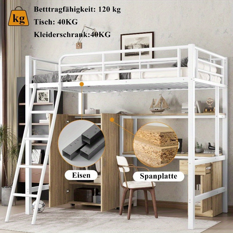 Stapelbed – Halfhoogslaper – Hoogslaper – Kinderbed – Bunkbed – Met Ingebouwde Tafel & Kast – Ruimtebesparend Twin-Over-Twin Ontwerp – Veiligheidsrail & 4-Stappen Ladder – 90x200 cm