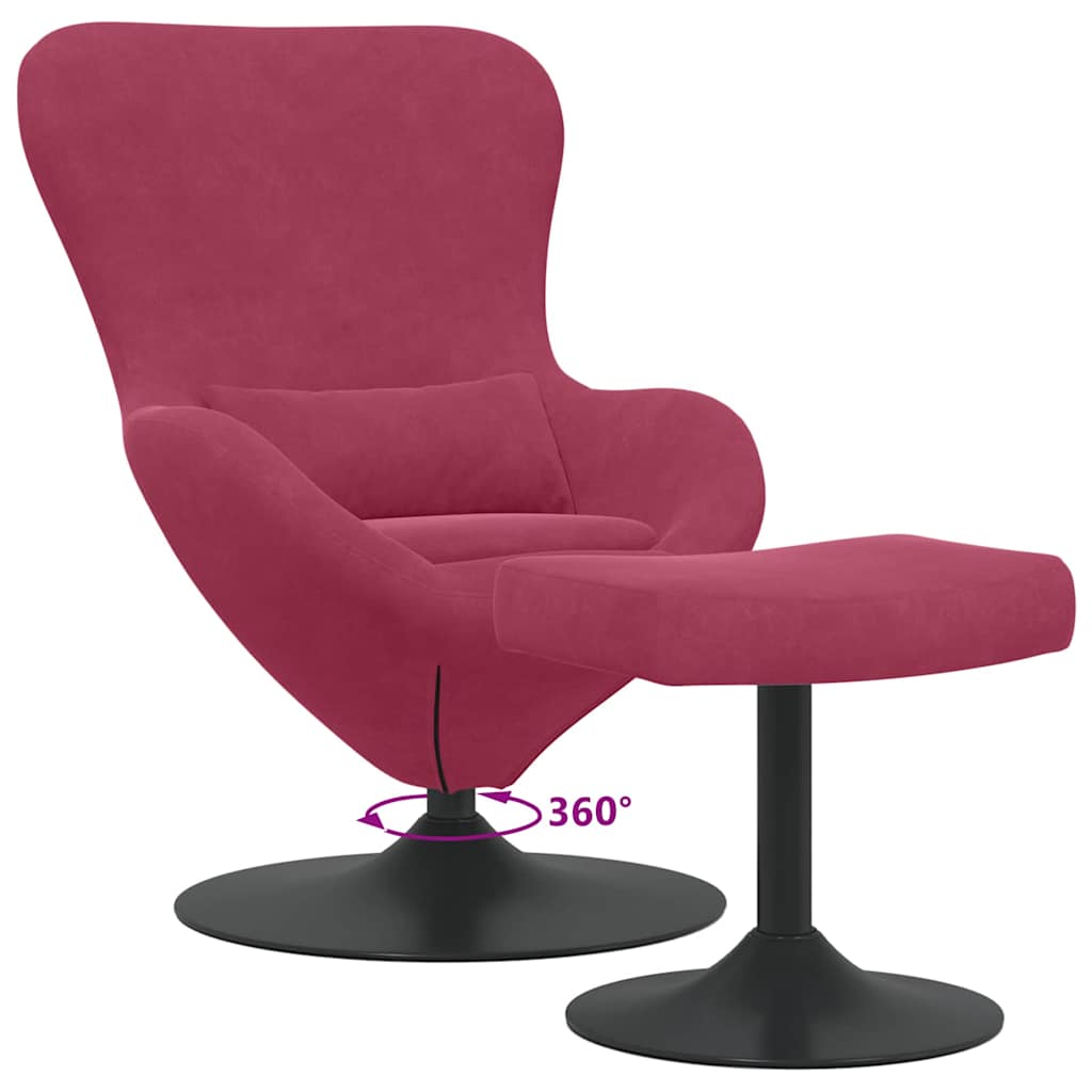 Fauteuil – Draaifauteuil – Relaxstoel – Loungefauteuil – Zithoekstoel – Wijnrood – Fluwelen Bekleding – Inclusief Voetensteun