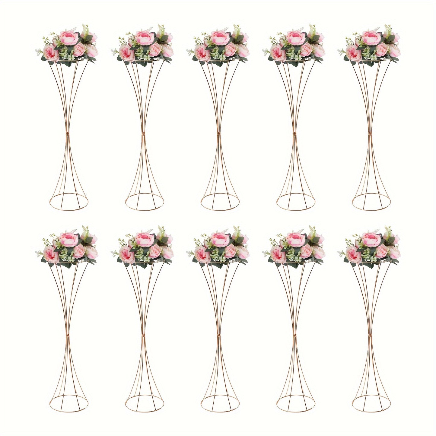 Glazen Vaas – Tulpenvaas – Bloemvaas – Decoratievaas – Wedding Centerpiece – Gouden Metalen Frame – 80 cm Hoogte – Set van 10 Stuks