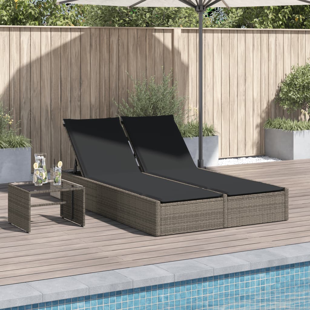 Dubbele Lounger – Tweepersoons Loungeset – Tuinbank – Buitenbank – Ligstoel – Verstelbare Rugleuning – Weerbestendig PE-Rattan Grijs