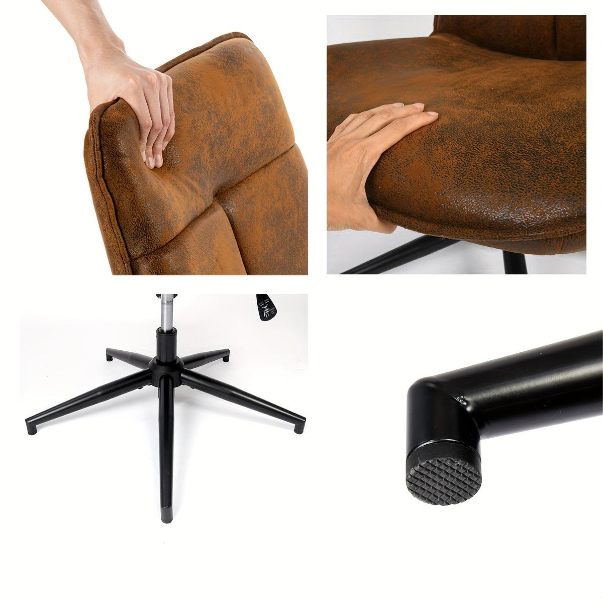 MEUBLES COSY Office Chair Without Armrests with Adjustable Height And Swivel Vintage Style Steel Legs Brown Fabric Covering