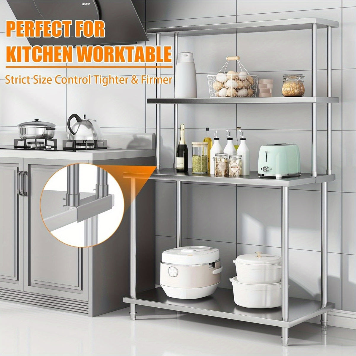 Stainless Steel 30.48cm x 121.92cm Heavy-Duty Commercial Overshelf - 2-Tier Adjustable Height Kitchen Shelving (Supports 163.29 KG) with Sturdy Legs, Space-Saving Design for Restaurant & Home Prep Tables, Dish Storage - Easy to Clean, Durable Stainless St