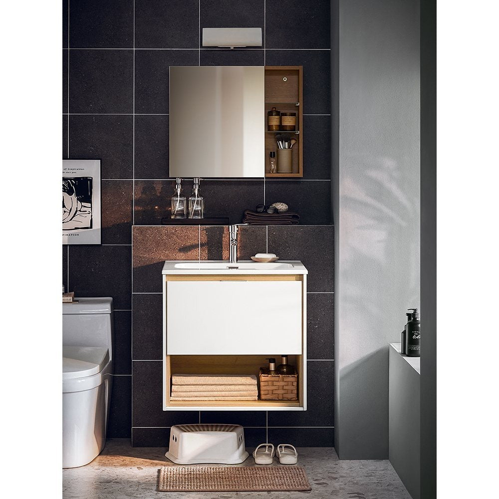 Badkamermeubel – Wandmeubel – Wastafelmeubel – Wastafelonderkast – Badmeubelset – Keramische Wastafel – 61x46x59 cm – Soft-Close Lade