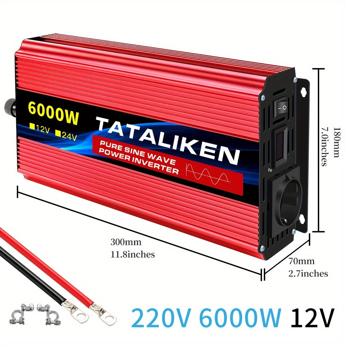 6000W Omvormer – Stroomomzetter – Spanning Converter – Auto Omvormer – 12V Naar 220V – Pure Sinusgolf – Krachtige 6000W Output