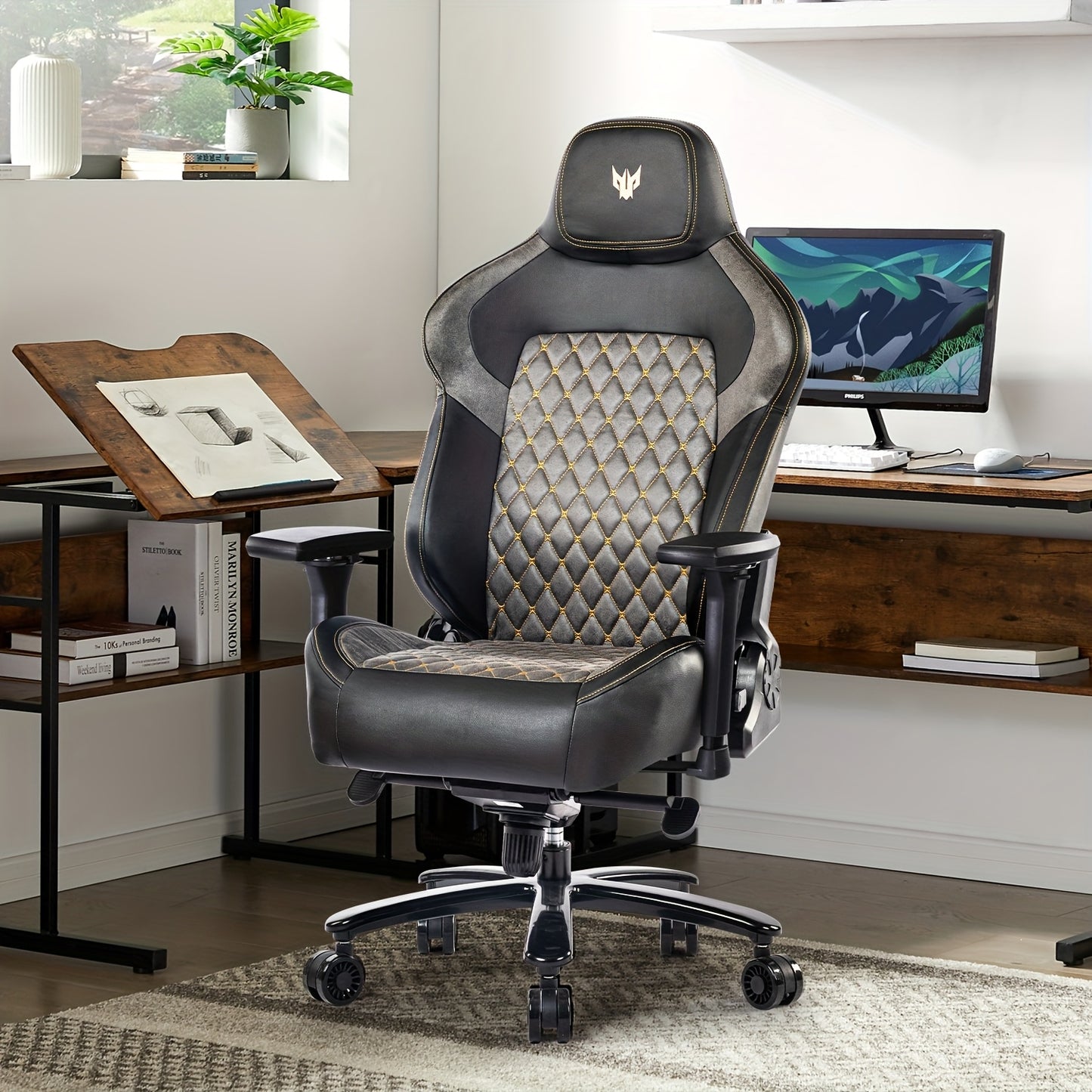 Gamingstoel – Gamestoel – Gaming Chair – Game Stoel – Bureaustoel – 4D Verstelbare Armleuningen – Ergonomische Lendensteun – Max 200 kg – Zwart-Grijs