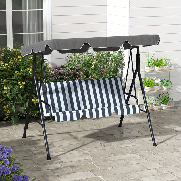 Outsuuny 2 In 1 Hollywood Schommel Met Ligfunctie 3-zits Tuinschommel Met Verstelbaar Zonnedak, Schommelbank Belastbaar Tot 240kg, Tuinligstoel Voor Tuin, Terras, 200x125x170 Cm, Crèmewit