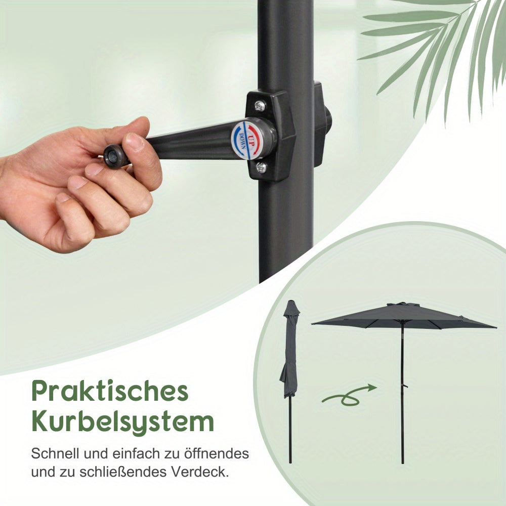 Parasol – Stokparasol – Balkonparasol – Zweefparasol – Strandparasol – 270 cm Diameter – Duurzaam Waterafstotend Doek – Stevig IJzeren Frame – Opvouwbaar & Draagbaar – Modern Grijs