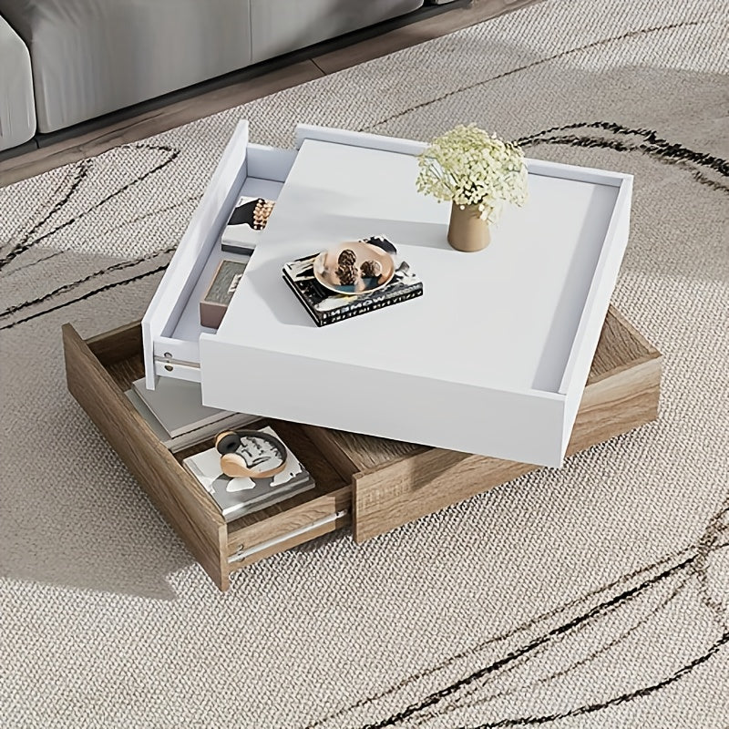 Salontafel – Bijzettafel – Koffietafel – Woonkamertafel – Tafel – 360° Draaibaar Tafelblad – 3 Ruime Legplanken van Duurzaam Bamboe
