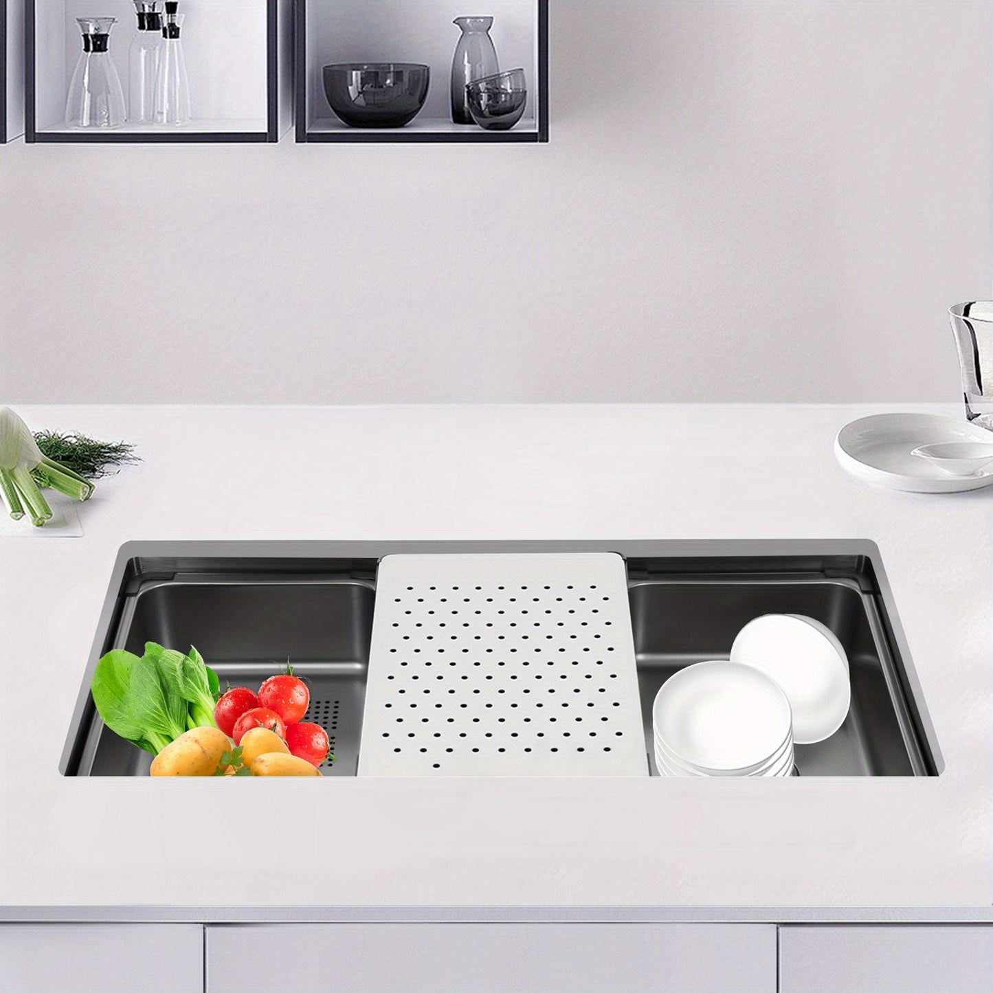 Keukenspoelbak – Spoelbak – Gootsteen – Wasbak – Spoelbakken – Zwart RVS – 76x45 cm – 304 Roestvrij Staal – Grote Inhoud & Inclusief Afdruipmand