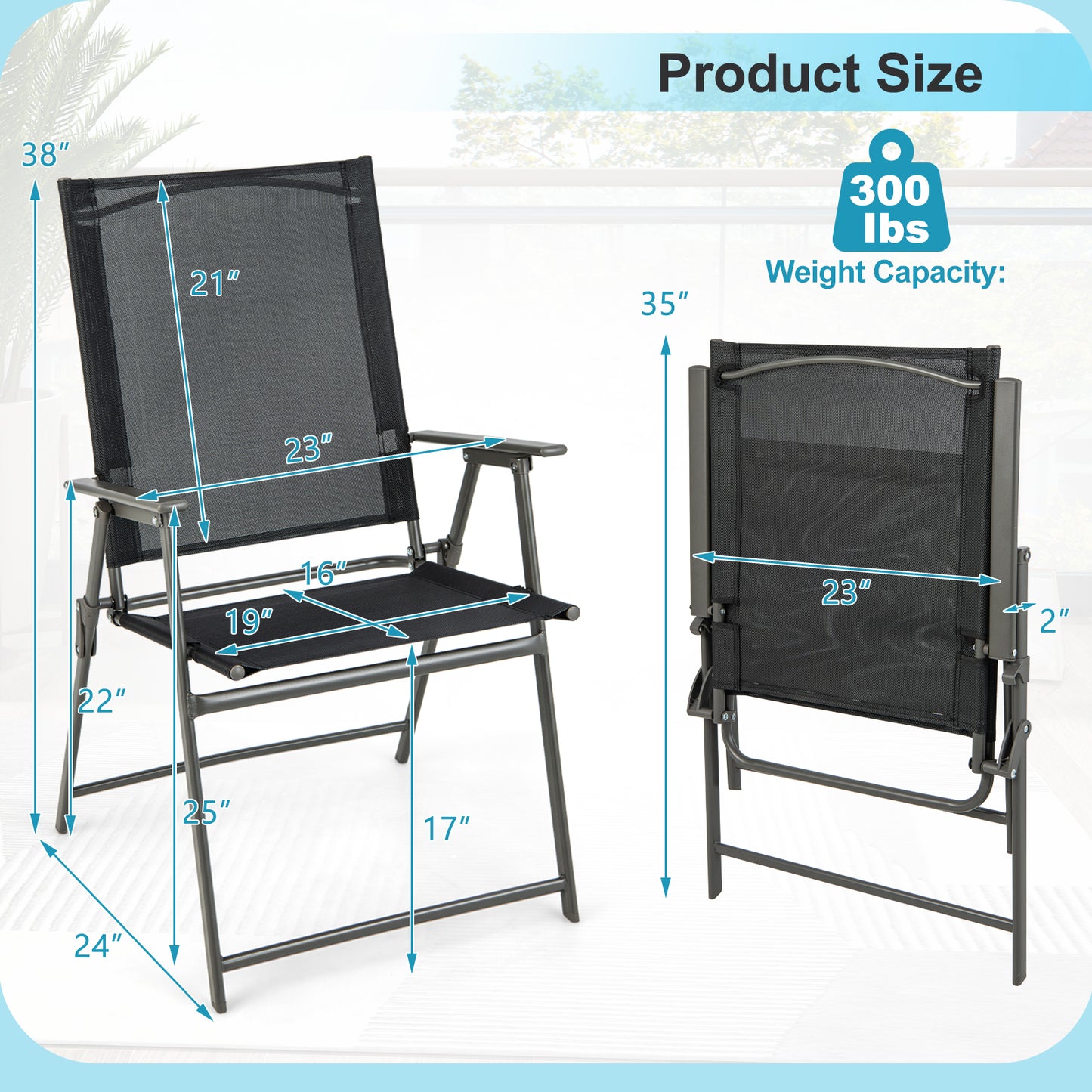 Opvouwbare Stoelen – Tuinstoelen – Balkonstoelen – Campingstoelen – Klapstoelen – Hoge Rugleuning – Antislip Voetjes – Lichtgewicht Metaalframe