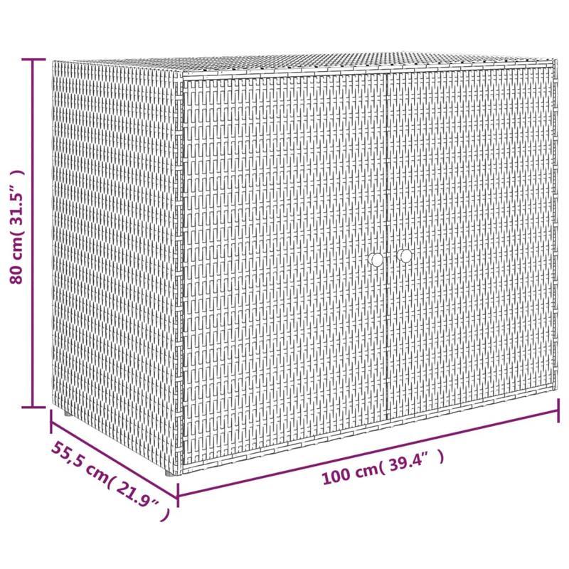 Gartenschrank – Tuinkast – Opbergbox – Buitenbox – Tuinbox – Grijs – 100x55,5x80 cm – Weerbestendig Poly Rattan – Ventilatieopeningen