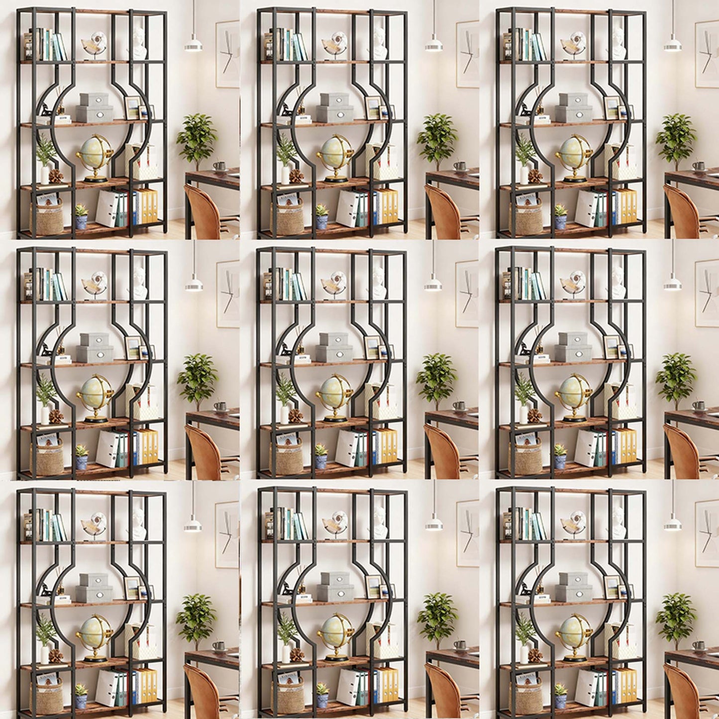 Boekenkast – Boekplank – Boekenrek – Kasten – Vakkenkast – 5-Laags Vintage Design – Hout Metaal Bruin