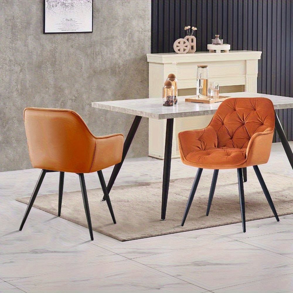 Eetkamerstoel – Stoel – Dining Chair – Accentstoel – Zithoekstoel – Set 2 Oranje – Velvet Bekleding – Comfortabele Metalen Poot