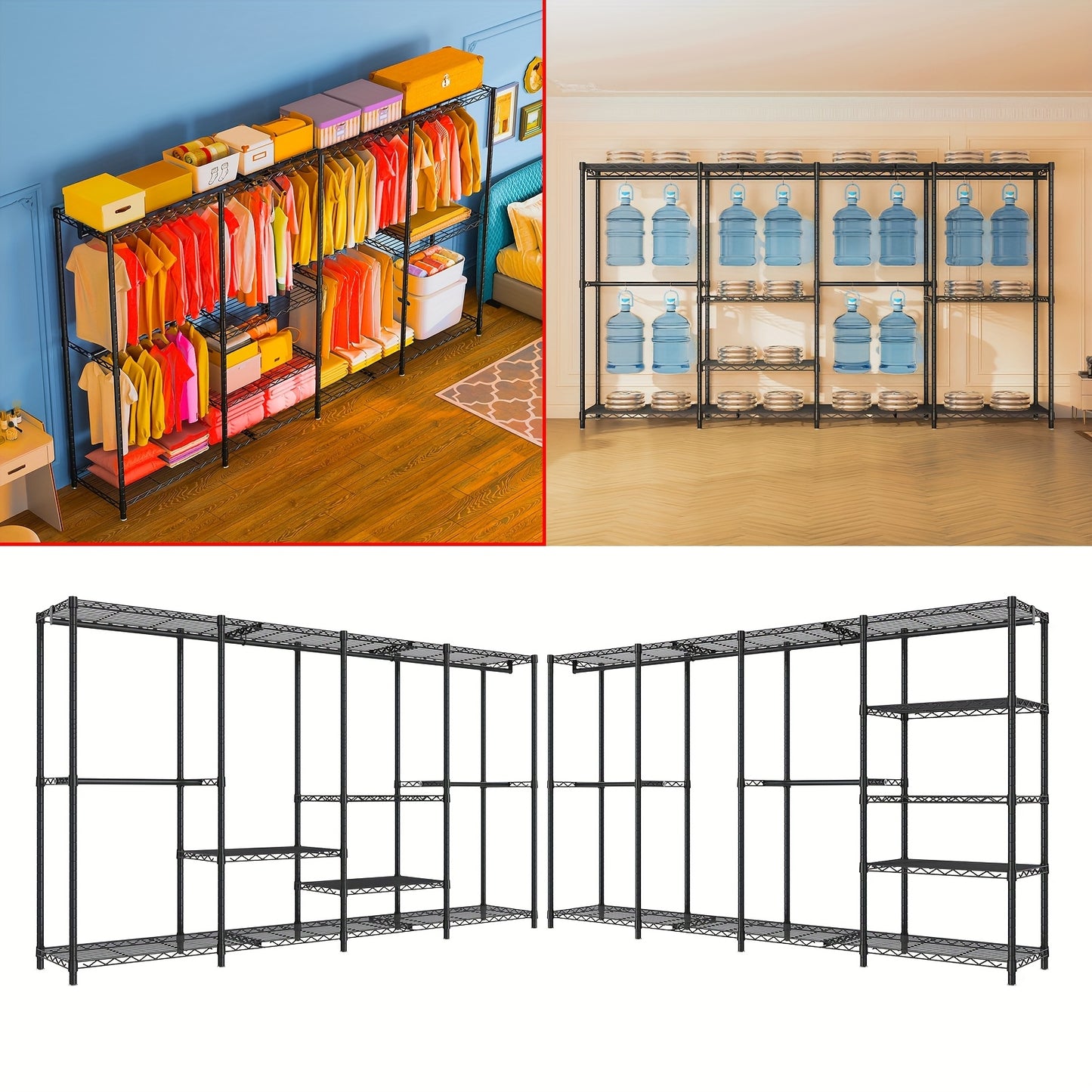Kledingrek – Garderoberek – Kledingstang – Klerenhanger – Kapstok – Extra Groot – Carbon Staal – 11 Planken – 4 Kolommen – 4 Lagen – Hoog Draagvermogen 499 KG