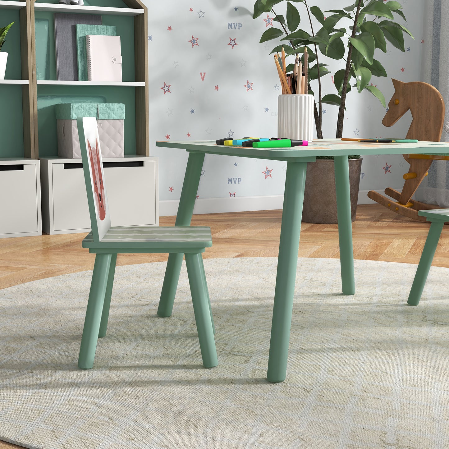 Speelset kinderstoelen met tafel – kindertafel set – kindermeubel – kinderstoeltje – kids meubel – Groen – duurzaam kunststof – veilig afgeronde hoeken