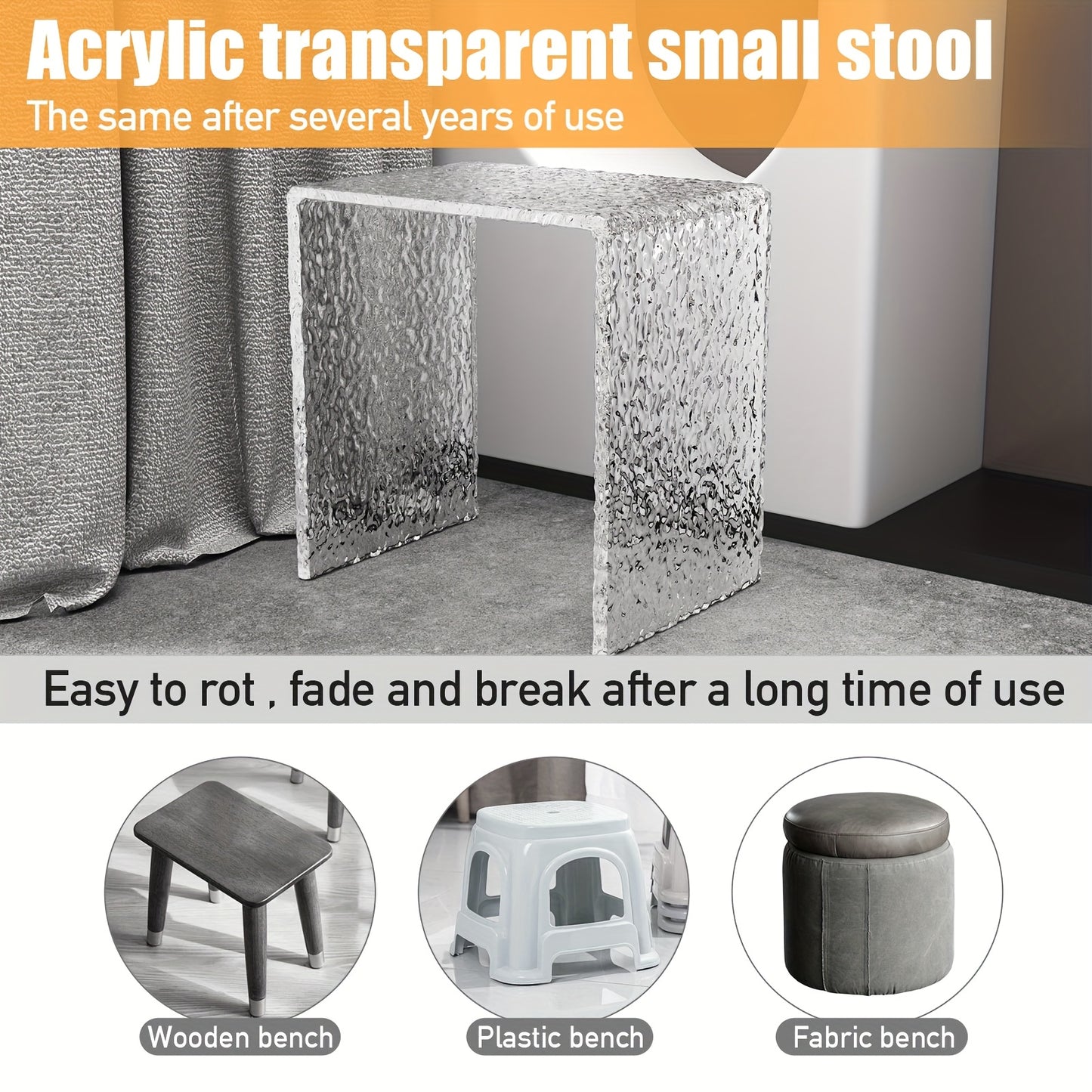 Transparante Acryl Kruk – Acryl Krukje – Bijzettafel – Accentstoel – Designkruk – Watergolf Patroon – Stevig & Onderhoudsvriendelijk