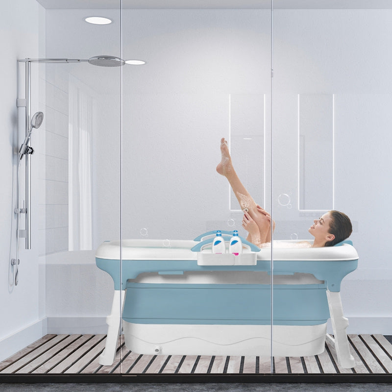 Foldable Adult Bathtub with Massage Jets & Removable Cover - Portable Spa Tub with Bath Shelf, PP/, Space-Saving Collapsible Design for Indoor/ Use, Bed/Bath - Easy Assembly (112x62x52cm) for Small Bath, Portable Bathtub, Por