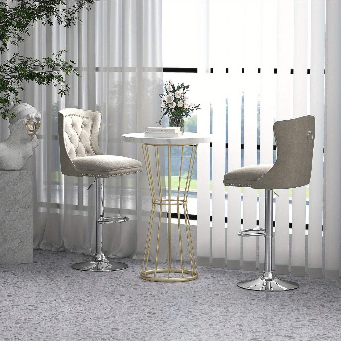 Barkruk – Barstoel – Keukenstoel – Kruk – Zitmeubel – Verstelbare Hoogte – 360° Draaibaar – Dutch Velvet Bekleding – Metalen Basis Grijs