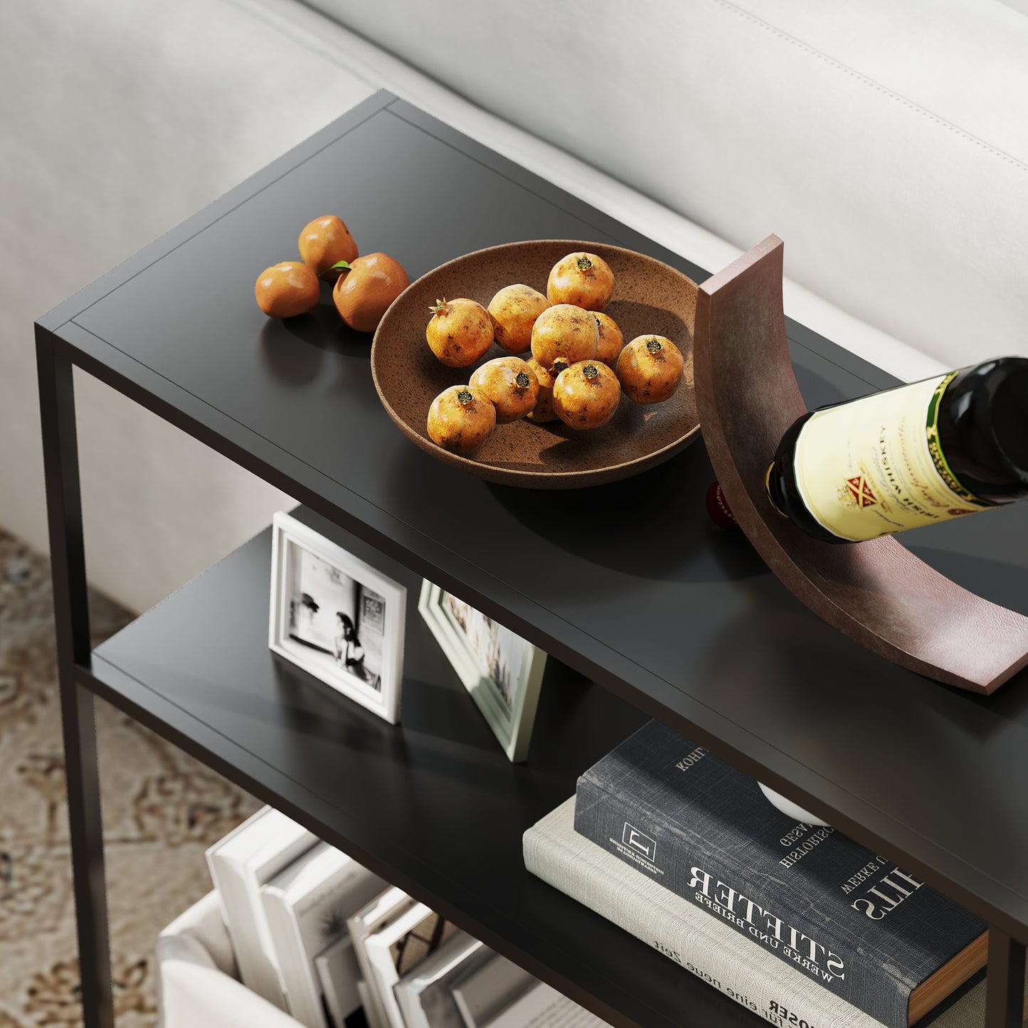 Sidetable – Consoletafel – Bijzettafel – Halmeubel – Dressoir – Industrieel Design – Stalen Frame – 110x30x75 cm – Zwart – Anti-Kantel – Extra Opbergruimte