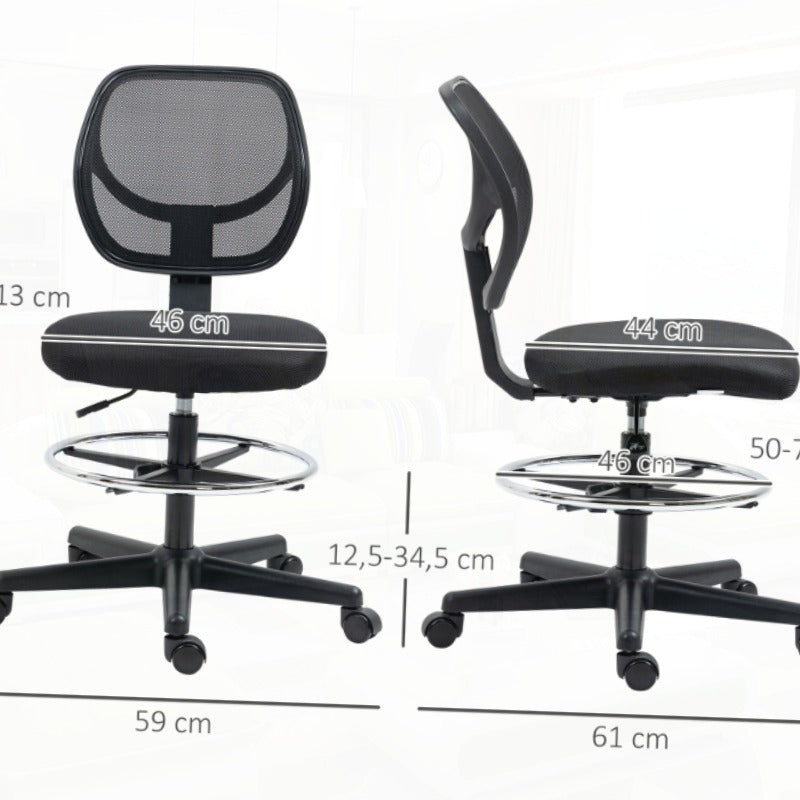 Bureaustoel – Werkstoel – Computerstoel – Studiebureaustoel – Office Chair Zwart – Metalen Frame – Verstelbare Hoogte 58-63 cm – 360° Draaibaar – Comfortabele Gewatteerde Zitting