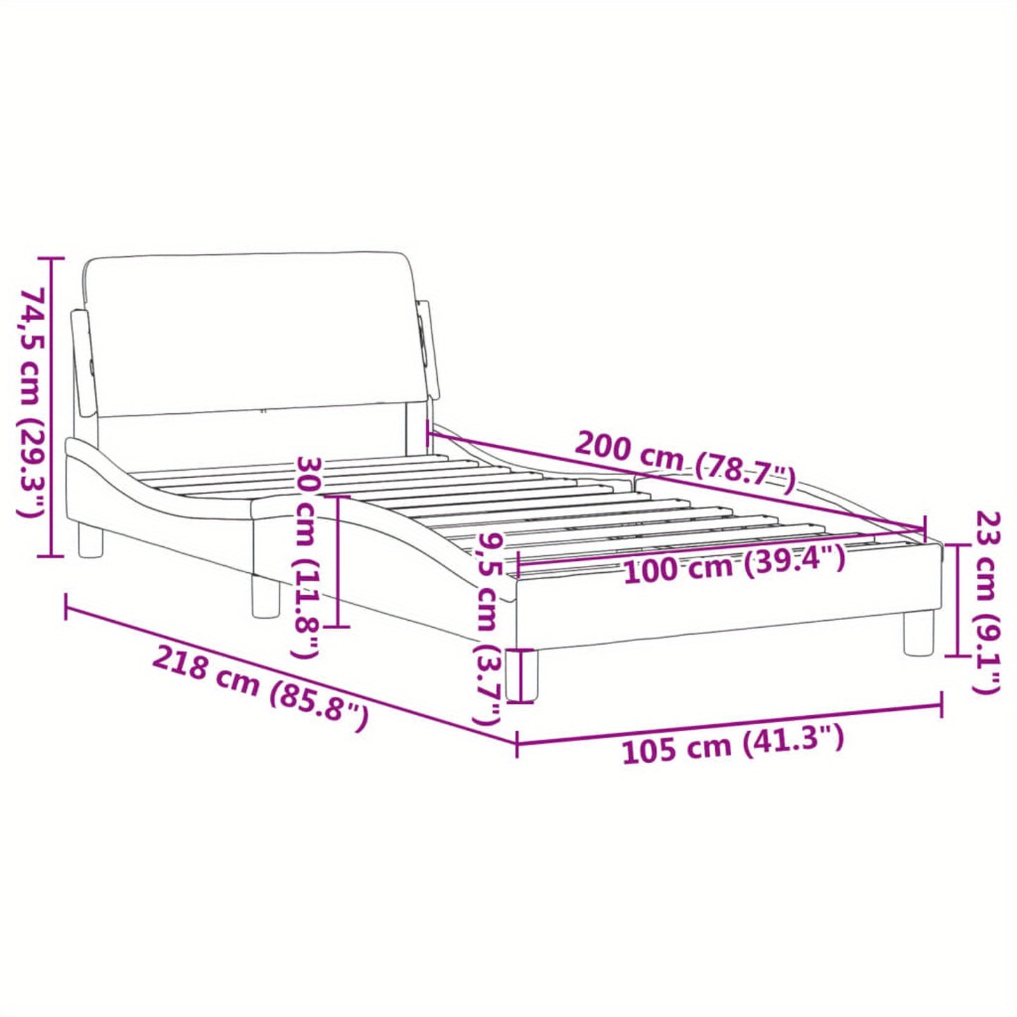 Bed frame with headboard black 100x200 cm faux leather with Slat Support Platform Bed Frame Suitable for Mattress Size 100 x 200 cm (without mattress) for Bedroom