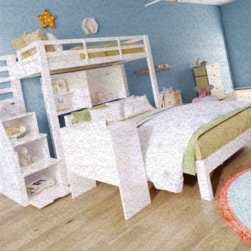 Hoogslaper – Stapelbed – Eenpersoonsbed – Kinderbed – Bed met Bureau – Ruimtebesparend – Gemakkelijk te Montaren Zonder Gereedschap – Wit Modern Design