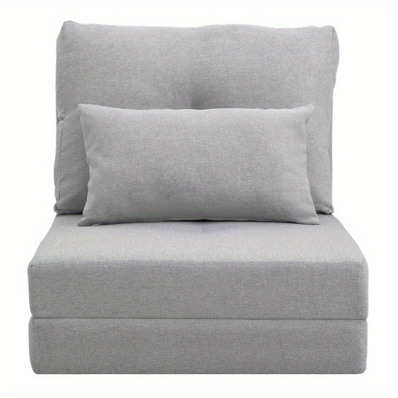 Slaapstoel – Slaapbank – Logeerbed – Zetelbed – Slaapfauteuil – Verstelbare Rugleuning – Roestvrijstalen Frame – Grijze Linnen Bekleding