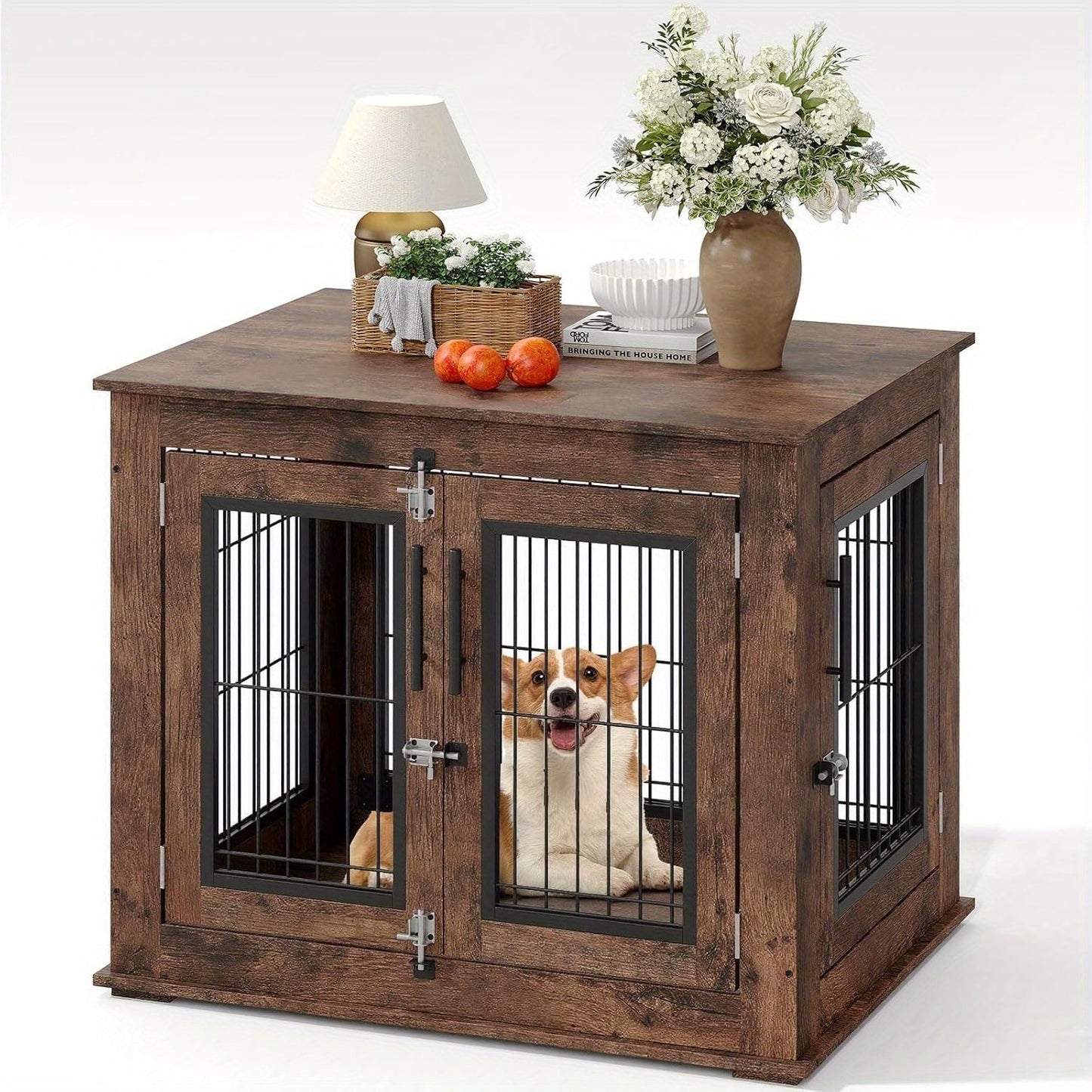Hondenbench – Hondenkooi – Hondenhok – Dog crate – Houten bench – 80x60x65 cm – Dubbele deuren – Robuust fiberboard