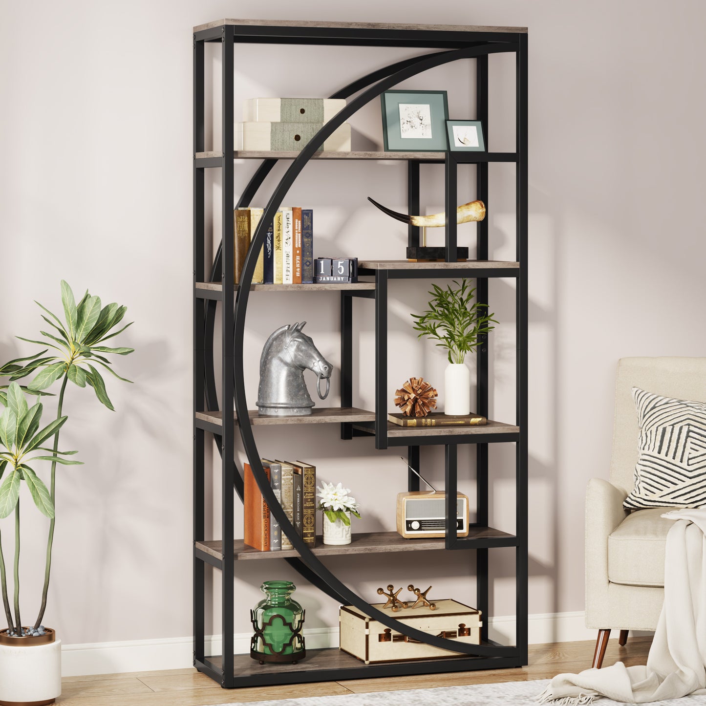 Industriële Vakkenkast – Boekenkast – Opbergkast – Vakkenkast – Plankenkast – 180 cm Hoog – Vintage Grijs Metalen Frame