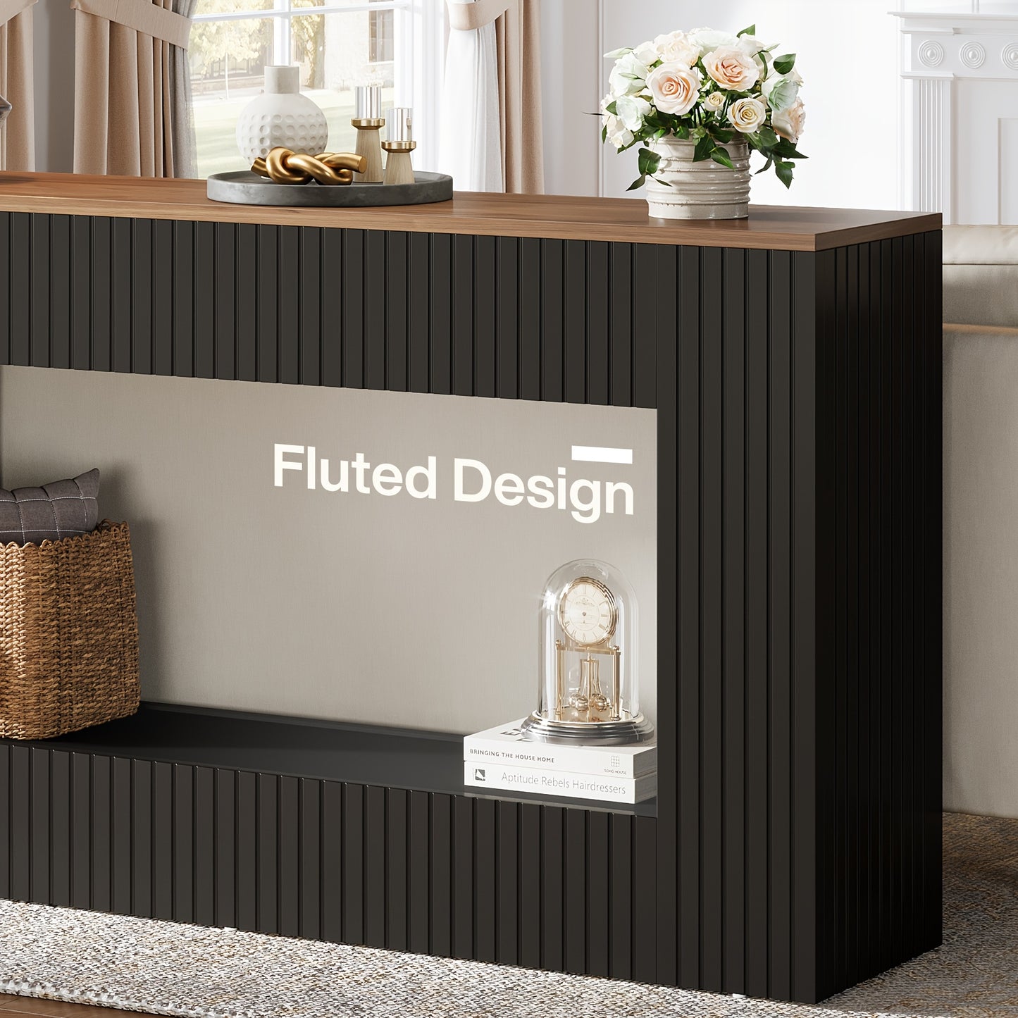 Sidetable – Console Tafel – Halmeubel – Bijzettafel – Sofa Tafel – Walnoot & Zwart – Smal Langwerpig Ontwerp – Hoogwaardig Houten Materialen