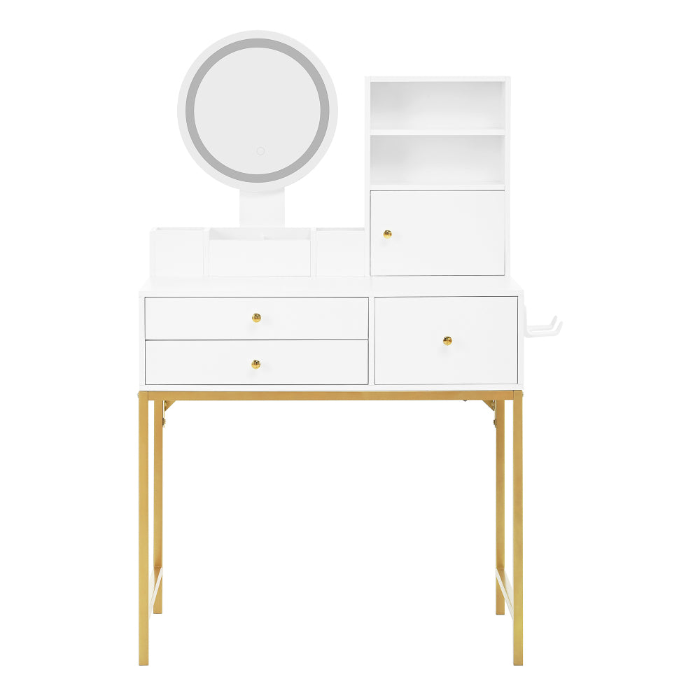 Grote Kaptafel – Make-uptafel – Dressing Table – Toilettafel – Schminktisch – Met 3 Lades en 1 Deur – Inclusief Spiegel en Open Opbergruimte – Wit 80x134x40 cm