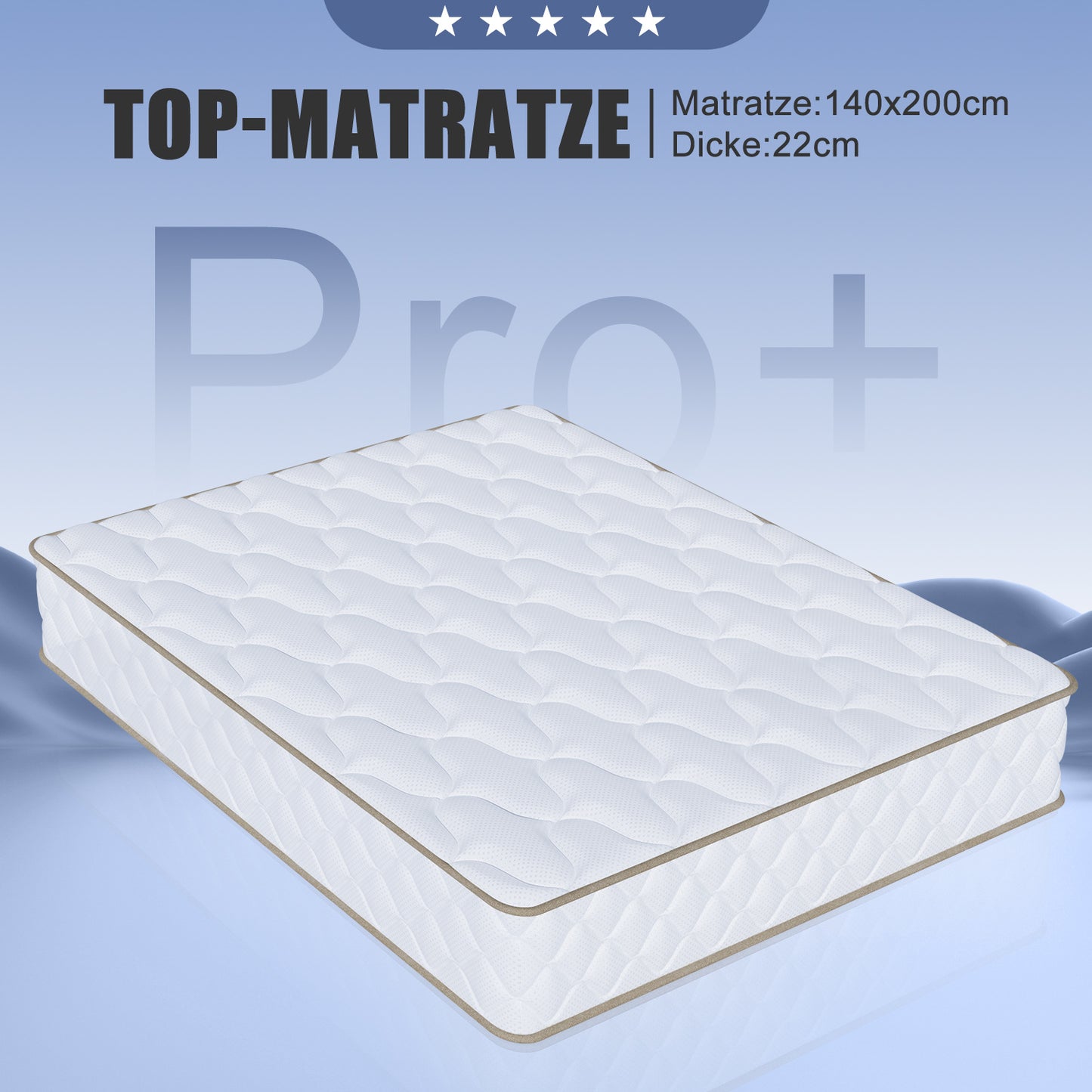 140x200cm Mattress, Spring Core Mattress, 22cm Thick, High Comfort, Zoned Support, for Healthy Sleep