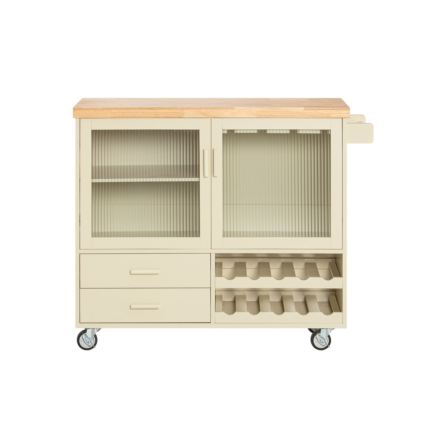 Mobile Kitchen Cart with Wooden Worktop - Central Island Kitchen Furniture for Dining Room, Green and Natural Storage Kitchen Cabinet, 109 × 40 × 92 cm, FKW114-GR, SoBuy