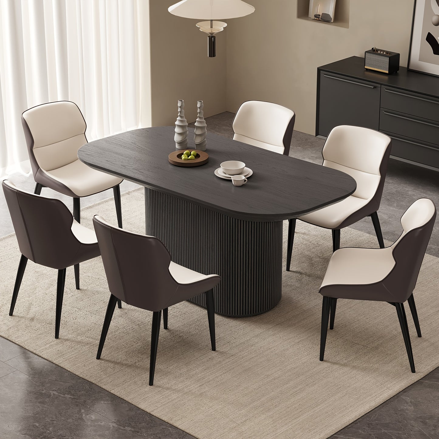 Eettafel – Tafel – Keukentafel – Eetkamertafel – Ovale Tafel – Donkergrijs – Ruimtebesparend – Voor 4-8 Personen – Hardhout & Kunstboard – 220 cm