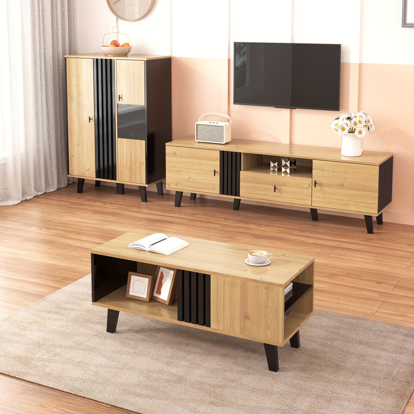 Modern Bamboo Hallway Organizer & Sideboard with Storage - Freestanding Entryway Cabinet with Doors & Shelves, Space-Saving Design for Hallway, Living Room, Bedroom - Easy Assembly, Natural Brown Finish, 140x78.5x41cm (55"x31