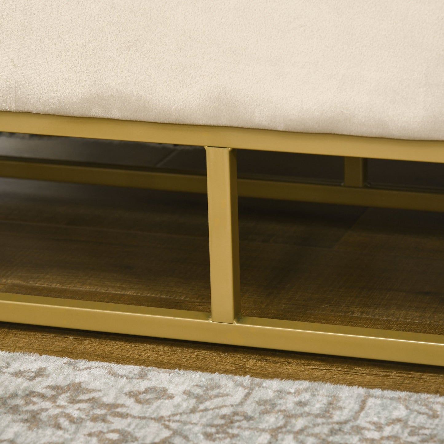 Opbergbank – Zitbank – Opbergbox – Halbank – Opbergkist – Fluwelen Bekleding – Steviele Stalen Poten – 110x44x49 cm – Beige