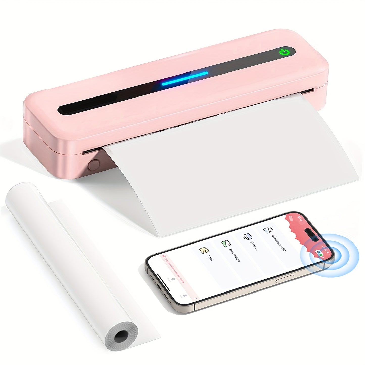 Draagbare Thermische Printer – Mobiele Printer – Draadloze Printer – Inktloos Printer – Compacte Printer – Roze Kleur – Draadloos & USB Verbinding – Oplaadbare Lithium-Polymeer Batterij