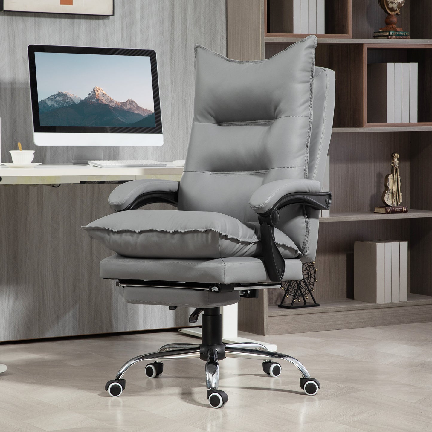 Ergonomische Bureaustoel – Bureaustoel – Werkstoel – Kantoorstoel – PC Stoel – Verstelbare Zithoogte 55-63 cm – Kunstleren Bekleding Donkergrijs