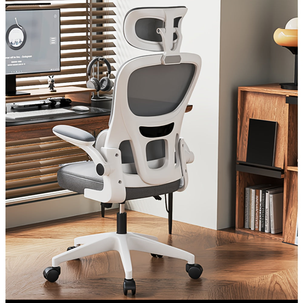 Ergonomische Bureaustoel – Bureaustoel Met Hoofdsteun – Werkstoel – Kantoorstoel – Stoel Voor Bureau – Ademend Mesh – Verstelbare Zithoogte & 360° Draaibaar – Grijs/Wit – Stevig Frame & Comfortabele Sponszitting