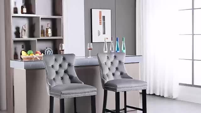 Barstoel – Barkruk – Barkrukken – Barstoelenset – Barstoelen – Grijs Velvet – Set Van 2 – Wing Back Rugleuning – Plush Gevoerd Comfort