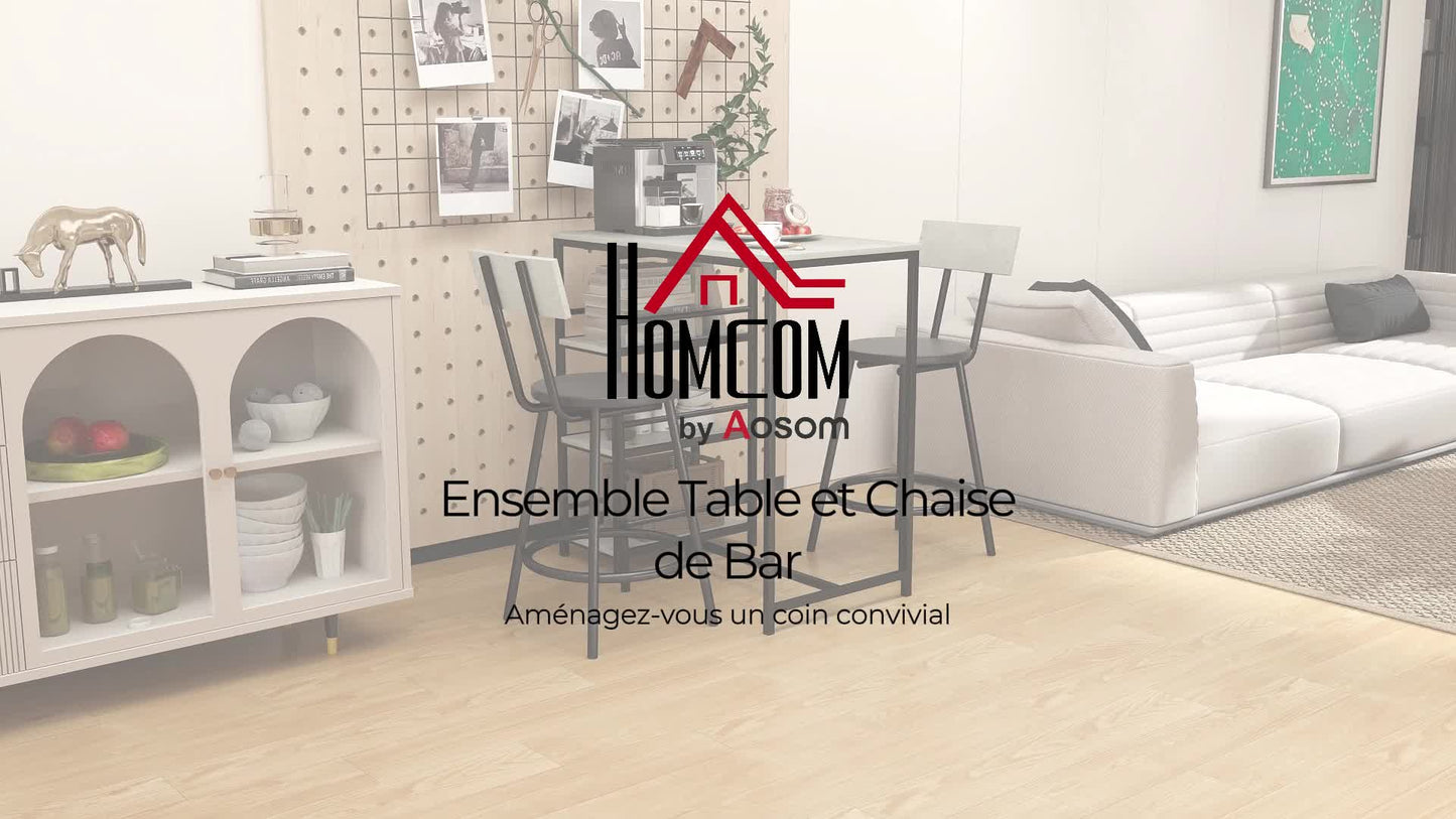 Barset – Bartafel – Barmeubel – Barstoelen – Hoge Eettafel – Lichtgrijs – Ruimtebesparend Design – Stalen Frame Met MDF Blad