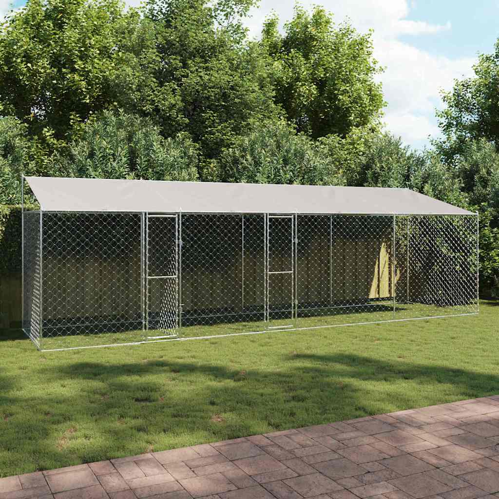 Hondenren Buiten – Hondenhok Tuinren Kennel Dierenren – Voor Grote Honden – Gegalvaniseerd Staal – Afneembaar Polyethyleen Dak – 2,56 x 2,00 x 0,80 m