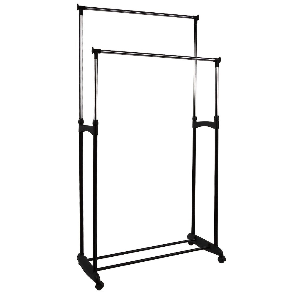 Kledingrek – Garderoberek – Kledingstang – Dressboy – Kledinghouder – Verstelbare Hoogte 108-170 cm – Stalen Dubbel Rek Met Schoenenrek En Wieltjes