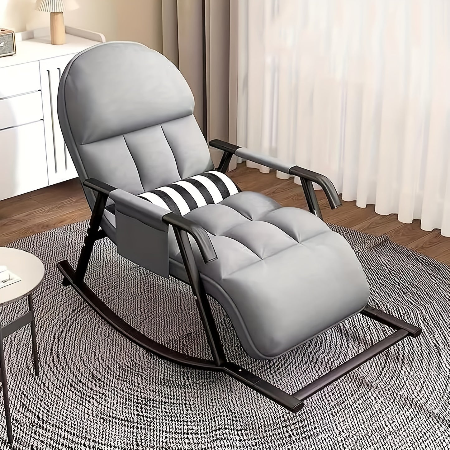 Schommelstoel – Relaxstoel – Fauteuil – Verzorgingsstoel – Loungestoel – Met Armleuningen – Verstelbare Rugleuning en Voetensteun – Katoenen Bekleding – Geschikt Voor Harde Vloeren - Grijs
